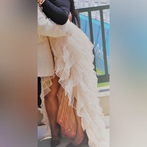 AKIRA Tan color tutu layered ruffle, long thigh slit skirt !